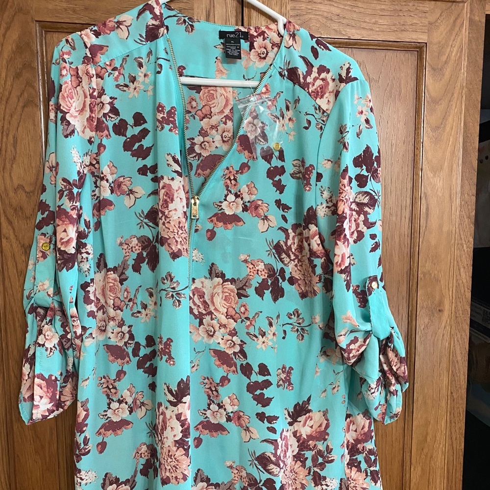 Sheer zippered floral tunic